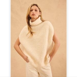 John + Jenn Anthro Neville Sweater Vest Cowl Turtleneck Waffle Knit Beige Size M